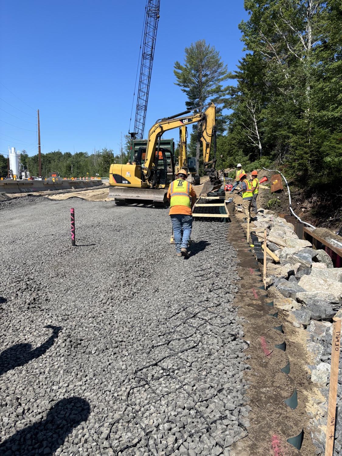 Foamed glass aggregate being used for infrastructure construction.